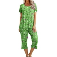 Ljeto dva seta za ženske ležerne print kratkih rukava, labave hlače za spavanje Pajamas Dame Dnevna kućna odjeća