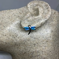 Vintage Blue Opal Dragonfly Minđuše Sterling Silver Gumb Gumb