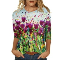 Hvyesh ženske ljetne t majice rukave slatka cvjetna print Crewneck bluza trendi labavi fit pulover tees