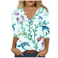 Žene na majici Moda Boho bluza Ispis ženskih tunike rukavi dame Ljetni vrhovi i bluze V-izrez kratkih