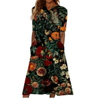 Clearmanske ljetne haljine za žene Henley Fashion Mid-duljina ispisana A-line kratkih rukava s kratkim rukavima s više boja s