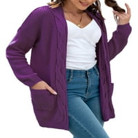 Mengpipi ženski kardigan džemper izgubio dugi rukav otvoren prednji kaput s džepovima, ljubičasta-l