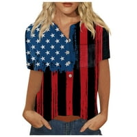 Hanas vrhovi Ženski dan nezavisnosti Tee, okrugle vrat kratkih rukava američka zastava tiskane majice, ležerne gumb niz džep top crveni # 2 xxxl