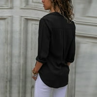 Košulje s dugim rukavima za ženske majice s dugim majicom Šifon navratnikovske majice Ležerne prilike pune boje bluza crna xxxl