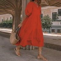 Xinqinghao Žene Čvrsto ležerne haljine od sunca Loose Crta Pleased haljina kratkih rukava ruffflew haljina plus veličina crvena xxl