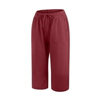 Yanhoo ženske pantalone za ženske veličine posteljina elstičnog struka za struk široke noge Capris hlače labave casual pantalona sa džepom