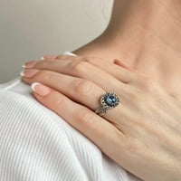 Sterling srebrni filigranski umjetnički plavi kvarcni bački koktel prsten
