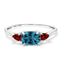 GEM kamen kralj 10k bijeli zlatni zaručni prsten 2. CT jastuk London Blue Topaz Red Garnet