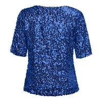 Majice kratkih rukava za ženske kratke rukave s kratkim rukavima TUNICSKI SHIrts Sequin Print Blue XXL