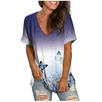 Ženski bluze Ženska proljetna ljetna modna plaža casual tisak labave majice kratkih rukava Top Purple