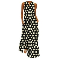 Yotyukeb Maxi haljine za žene plus veličine Žene Vintage V-izrez Cvjetni ispisani maxi haljina bez rukava