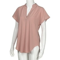 Žene T košulje Ležerne prilike ljetne majice kratki rukav V Vrući izrez Ties Bluuse Ružičasta S