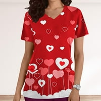 Daqian Womens Plus Veličina Majice Modni ženski V-izrez Casual s kratkim rukavima tiskani džepovi Dame Tops bluza bluze za žene Clearsance Red 6