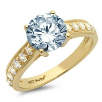 2. CT Sjajan okrugli rez Clear Simulirani dijamant 18k žuti zlatni pasijans sa Accenting prstenom SZ 7.5