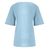 Ženske vrhove bluza Čvrsta kratkih rukava modne žene ljetne okrugle dekolte majice tunika tee plava 4xl