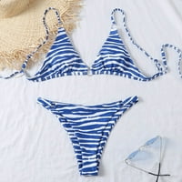 Ženska seksi vitka fit tiskana remen Split bikini plus size kupaći kostim, plavi, l, najlon