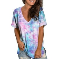 Ženska moda plus veličina gradijentna boja V-izrez kratki rukav majica na vrhu bluze visoke ženske majice kornjače