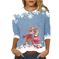 Božićne košulje za žene Dressy Casual Novelty Print rukave T-majice Trendy Santa Claus Crewneck Tee Tops Sky Blue XXL