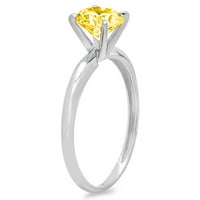 CT sjajan okrugli rez simulirani žuti dijamant 14k bijeli zlatni pasijans prsten SZ 8.25