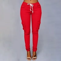 Ženska ležerna rastezljiva struka Skinny Solid COLOR tanke nogu gaćice hlače crvena 4xl