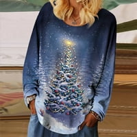 Osnovne majice za žene Ležerne majice s dugim rukavima Pulover Lable Tunic Tops Božićno drvce Ispis