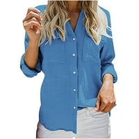 Žene Dressy Revel majice Plain gumb dole V izrez Labavi bluza Dugi rukav Ležerne prilike sa džepovima