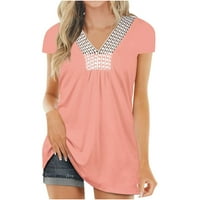 Grafičke majice za žene plus veličine casual pune čipke majice v izrez modni kratki rukav vrhovi bluza grafička odjeća ružičasta s