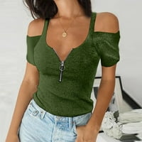 LeylayRay vrhovi za žene Žene V-izrez SOLD OFF ramena majica s kratkim rukavima bluza plus veličine Green XL