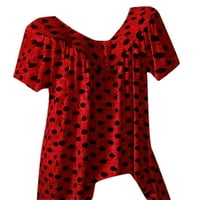 LeylayRay bluza za žene Women Plus veličina Ležerne prilike Dot V Ret Rent Dnevno kratkih rukava Majica Bluza Red XXXL