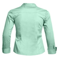 Metoda Ženska majica dolje majica dugih rukava Roll Up Stretch ovratnika Uredski radovi Svečana casual osnovna bluza TOP Newt Mint 3x