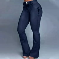 Wavsuf ženske hlače plus veličine traperice sa džepovima visoki bootcut širokim nogama tamnoplave hlače