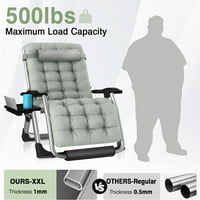Prevelika podstavljena gravitaciona stolica XXL, nulta gravitacijsko prelistavanje, sklopiva ležaljka, zatvorene vanjske patoste stolice sa jastukom, jastukom, nogu, nosačem za šampu, siva
