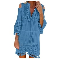 Clearsance Ljetne haljine za žene rukav mini casual tiskani s V-izrez haljina plave s