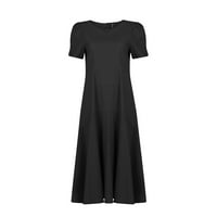 Ljetne haljine za žene srednje dužine A-line kratki rukav seksi okrugli izrez praznicu od pune haljine crna l