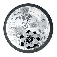 Vlastiti crno-bijelo cvijeće Crno okrugle staklene ladice ručke ručke vuče vijcima za kuhinjski ormar