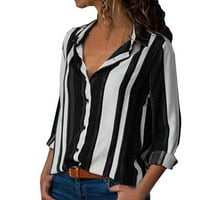 HGW Žene Ležerne prilike dugih rukava V-izrez Up Striped košulja Bluza Plus veličine Stilska odjeća