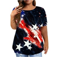 Grafičke majice hesxuno za žene, ljetna modna američka zastava tiskane majice Labavi kratki rukav Crewneck