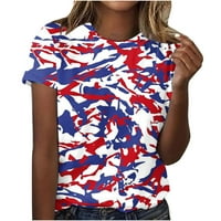 Oalirro američka zastava cvjetne košulje za žene 4. srpnja T majice za žene Patriotsko nezavisnost Red Modni ženski Ljetni labavi ispis Okrugli vrat majica kratkih rukava casual bluza
