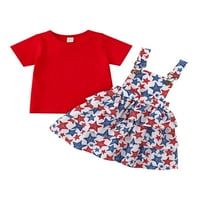 Bagilaanoe 4. jul Haljina za dječje djevojke s kratkim rukavima The majice + prugasti ispis Suspender suknja 3T 4T 5T Dnevni kombinezon za djecu