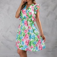 Utoimkio Ljetne haljine za žensko čišćenje Žensko ljeto Print Kratki rukav Haljina haljina za sunčanje