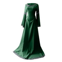 Ženske haljine Clearence ispisani izrez A-line maxi labav ljetni haljina s dugim rukavima zelena s