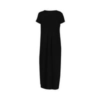 Ženska ljetna haljina linija Flowy Haljina kratkih rukava Crew Crat ravna duljina boho ljetna haljina hvala poklone za žene Black XL