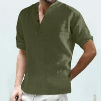Puawkoer musko casual čvrsta gornja košulja štandac ovratnik bluza za blugu s rukavima dugih rukava moda gornja majica Muške modne vojske zelene boje