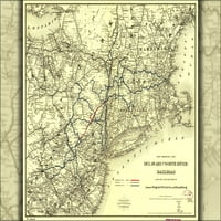 24 X36 Galerija poster, karta Delaware i pruga na sjeveru rijeke 1890