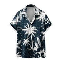 Muška havajska majica Veliki i visoki obični fit casual kratkih rukava Tropical Palm Treseni gumb dole Summer Beach košulje Navy XXL