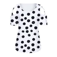 Košulje za žene Classic-Fit Womens Ljetni modni vrhovi Ležerne hladno rame okrugli vrat Ugodna bluza kratka rukava majica Polka Dots Print Tee Majica Bijela XXL