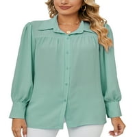 WRCNOTE DAMIES Šifonske košulje Down bluza rever na vratu Vrhovi za odmor Elegantna tunika majica s dugim rukavima zeleni XL