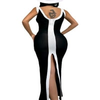 Eyicmarn ženska pletena haljina, dugačka haljina, bez rukava V izrez Contrast Color Split midi haljina
