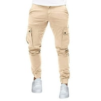 Muške hlače od pune boje uvlačivim hlačama džepne čipke pune dužine hlače elastične struke hlače