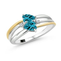 Sterling srebro i 10k žuto zlato London Blue Topaz i bijeli laboratorijski uzgojni dijamantni prsten